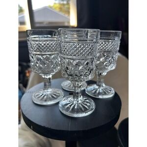Vintage 1962 Anchor Hocking Wexford Glasses Set of 4 Clear Pressed Glass Tumbler